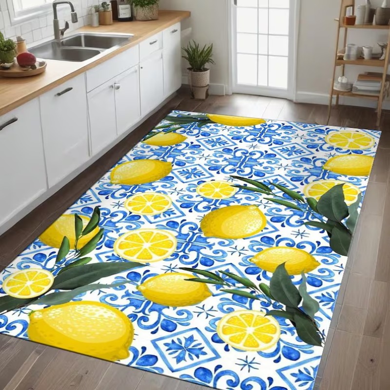 Commercial Kitchen Tile Flooring - Bright Summer Mediterranean Lemon Tile Carpet