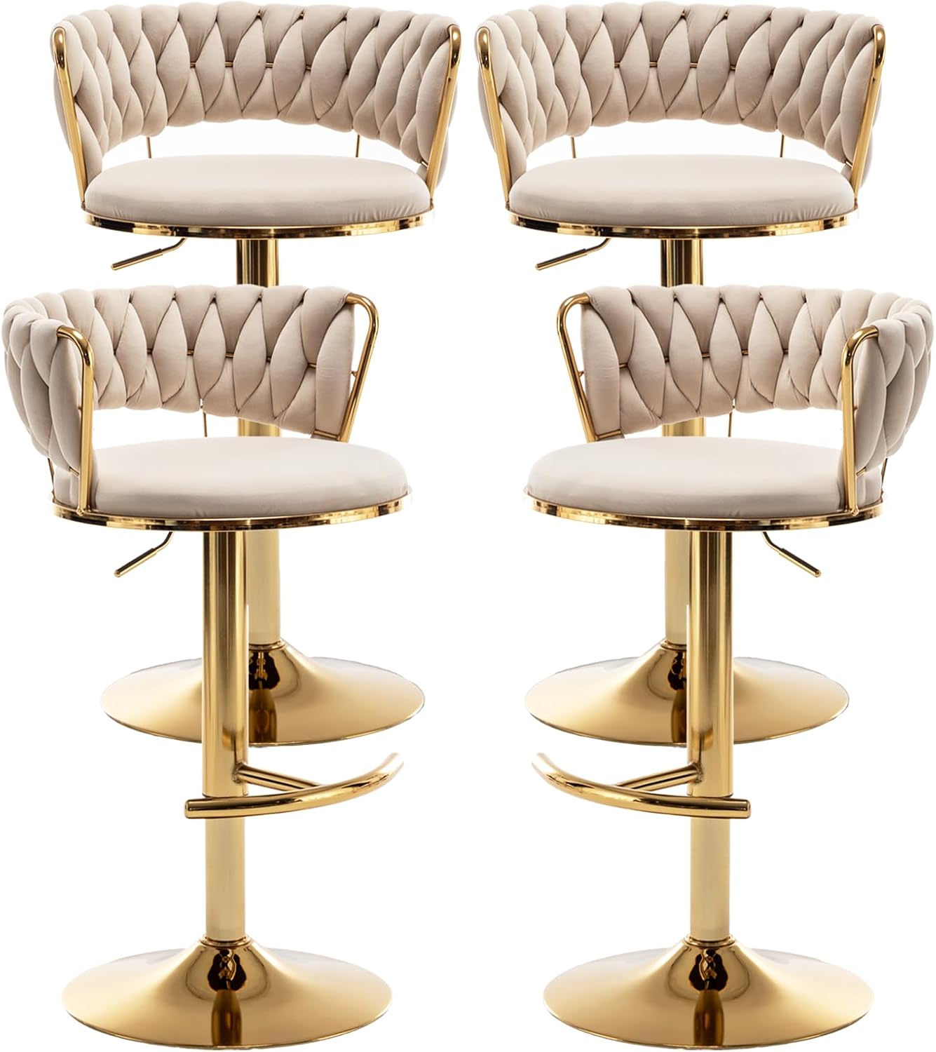 Commercial Kitchen Set - Beige Velvet Bar Stools Set of