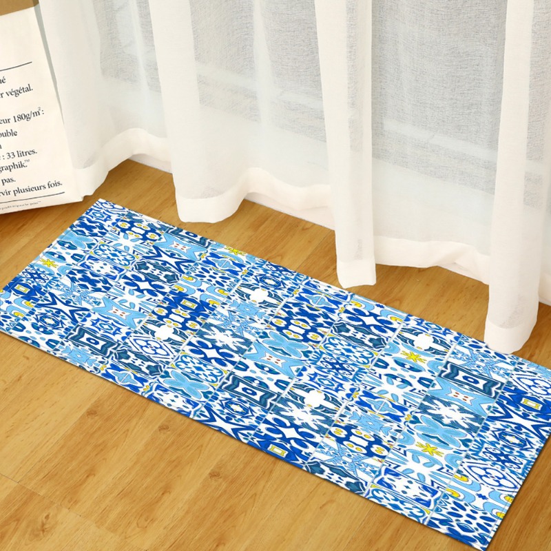 Commercial Kitchen Tile Flooring - Long Rug Mediterranean Blue-White Tile Pattern