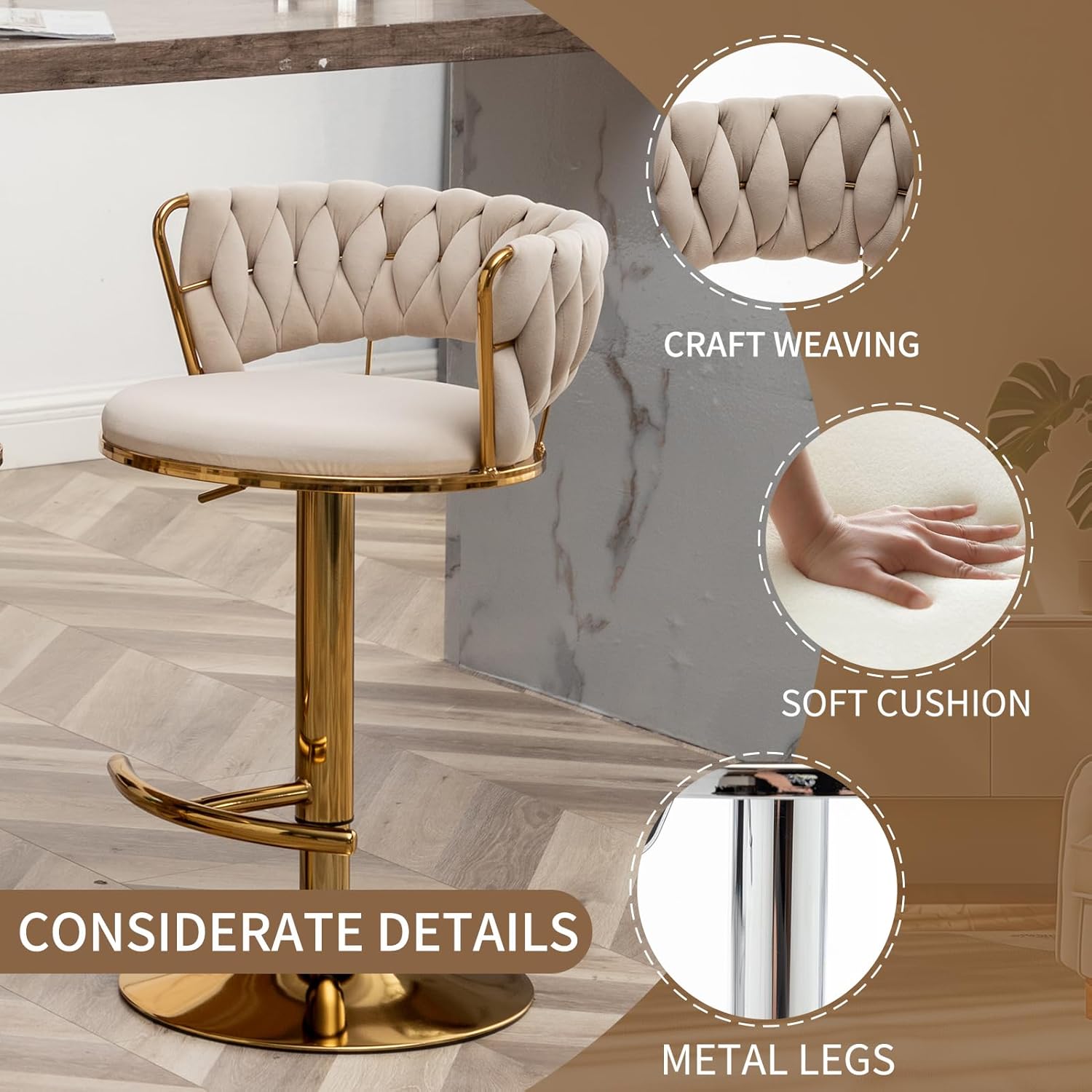 Beige Velvet Bar Stools Set of - огляд і ціна Commercial Kitchen Set