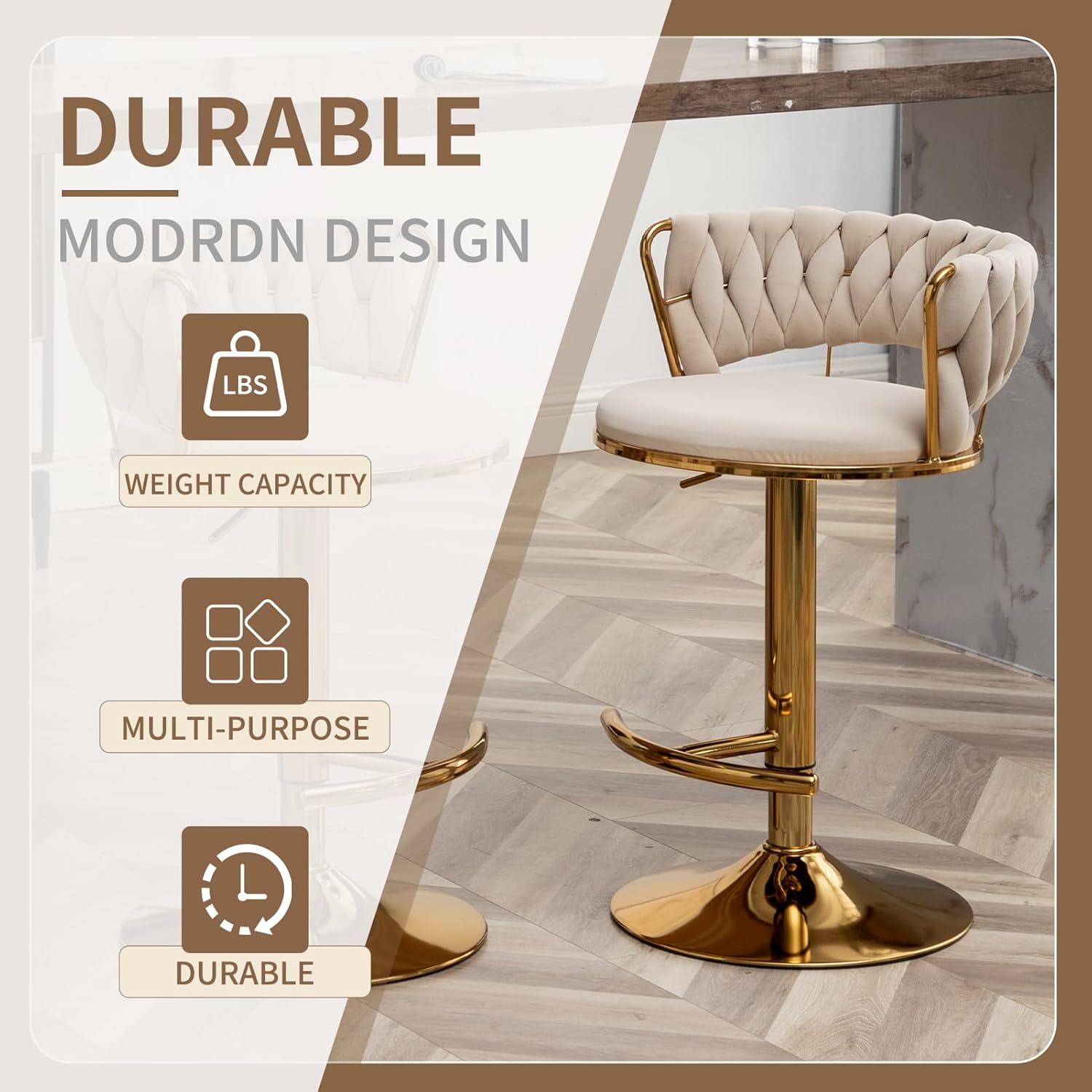 Beige Velvet Bar Stools Set of - огляд і ціна Commercial Kitchen Set